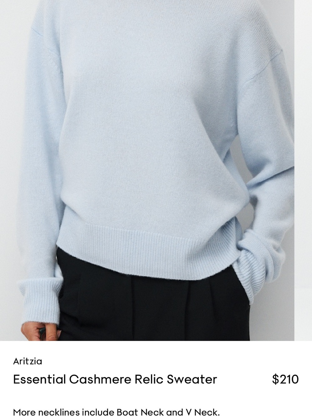 Aritzia Light Blue Crewneck Cashmere Sweater NWOT